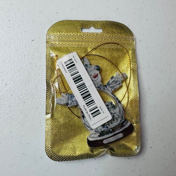 Snowman Christmas Ornament Snow Globe Shape Decoration With Gold String and Bell - Picture 8 of 8